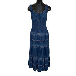LAPIS Chambray Cotton Tiered Maxi Dress in Blue Size Large